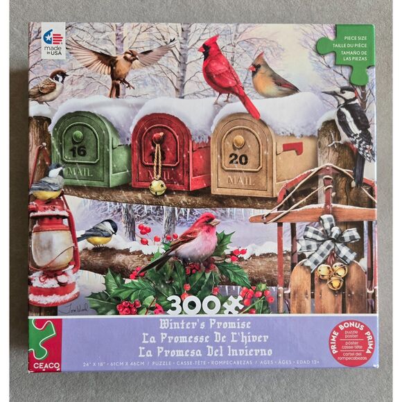 Ceaco Winter's Promise 300 pc Tom Wood 2024 Birds Seasonal Complete Preowned - Picture 1 of 5